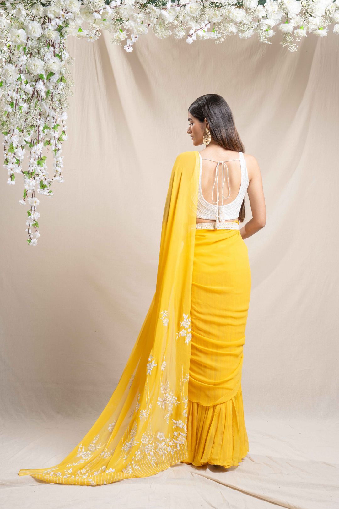Yellow Predraped Saree With Ornate Pallu And Blouse