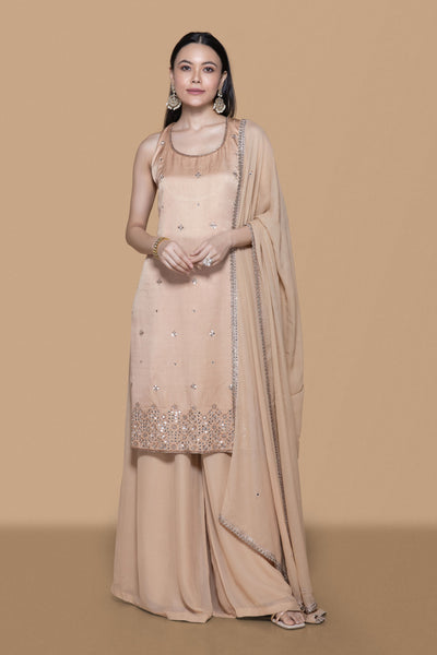 Fawn Kurta Set With Exquisite Embroidery
