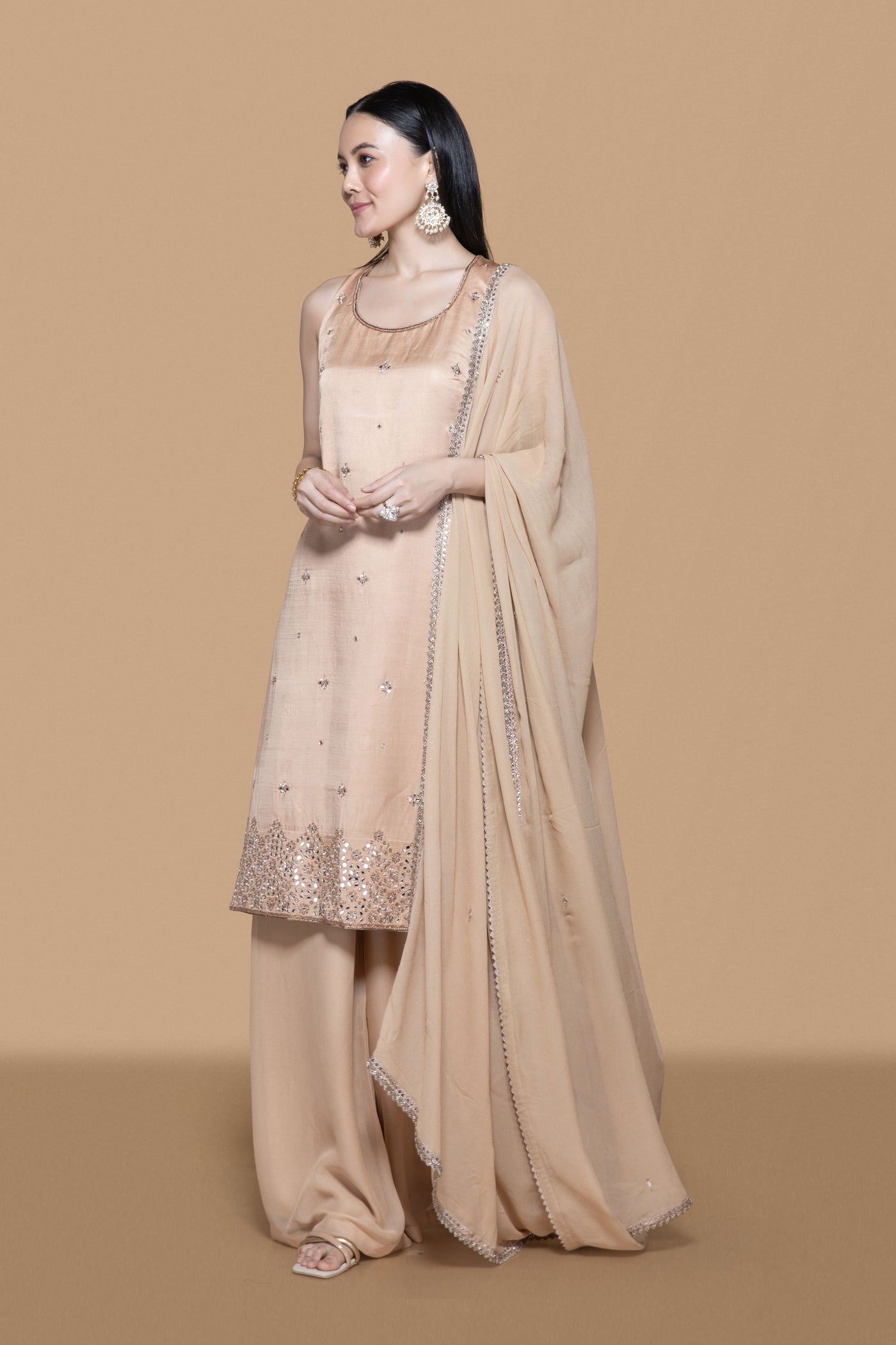 Fawn Kurta Set With Exquisite Embroidery
