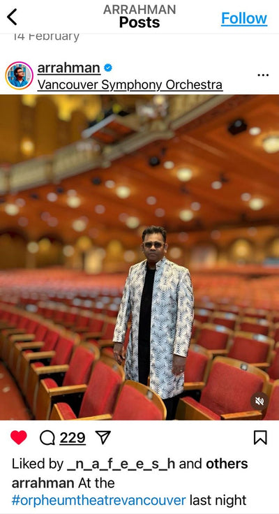 A R Rahman in Ivory And Black 3D  Embroidered Jacket With Kurta Set