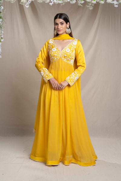 Yellow Anarkali Set With Matching Pants And Dupatta