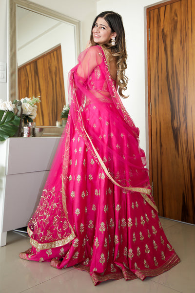 Deepika Ghose in Hot Pink Zardozi Embroidery Lehenga