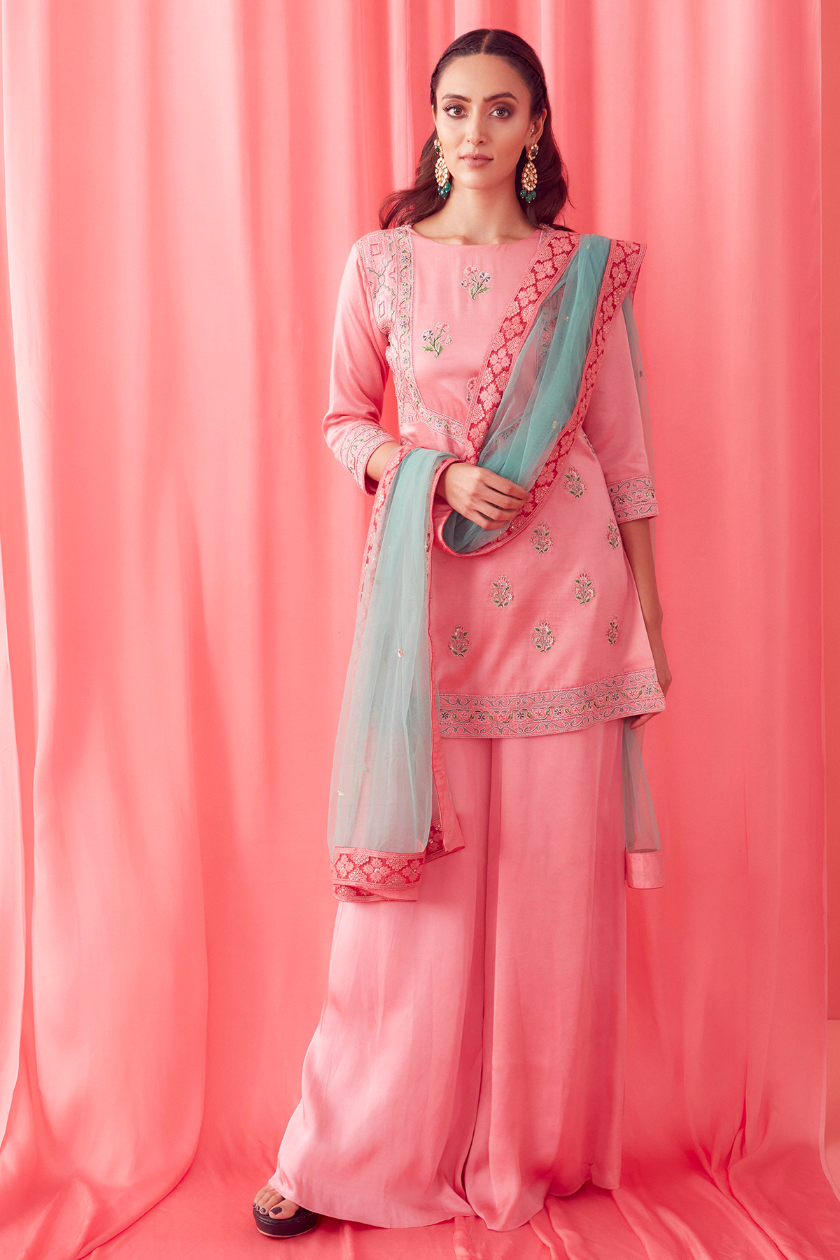 Soft Pink Dori Embroidered Sharara Set