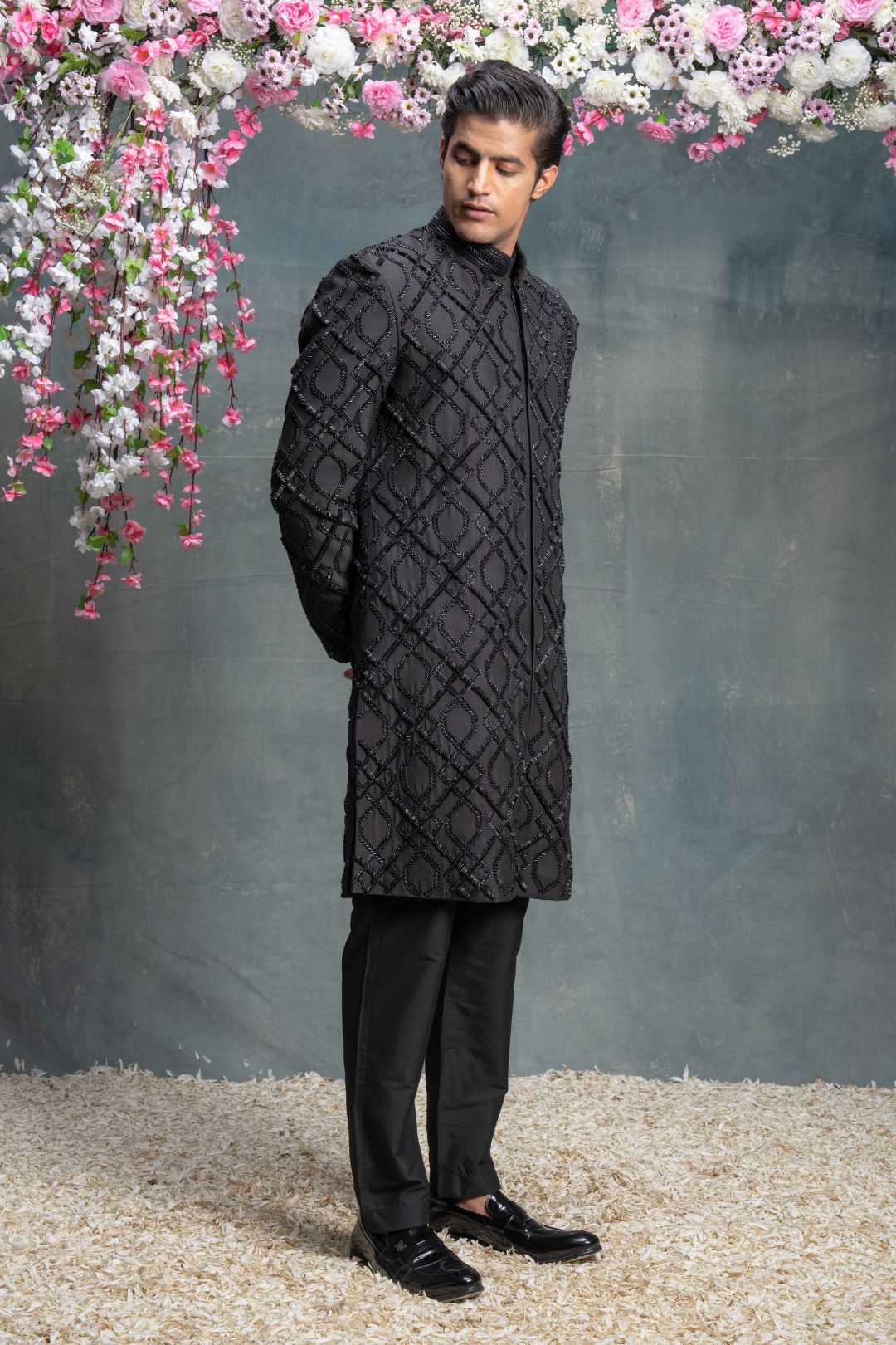 Black Indo Western Jacket Set With Kurta Set