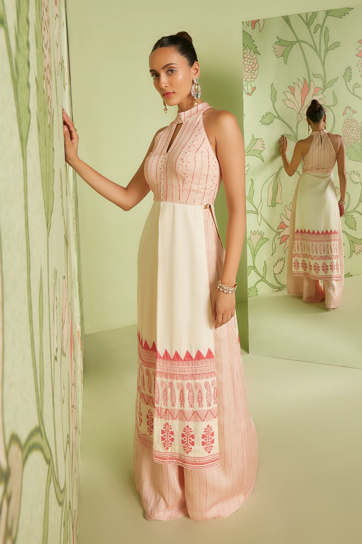 Ivory Pink In-cut halter neck palazzo set