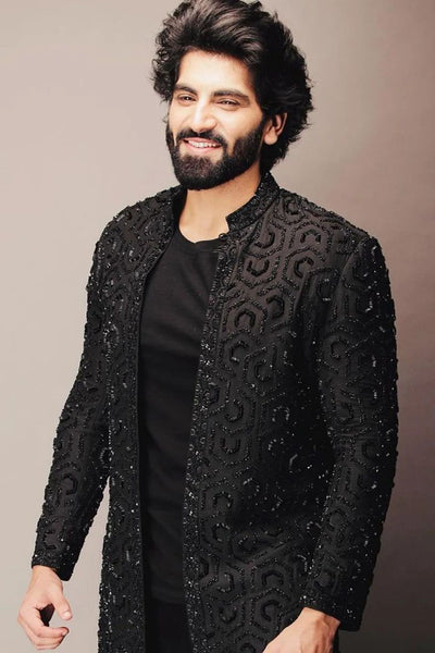 Lakshay Kapoor in Black Indo Western Jacket Set