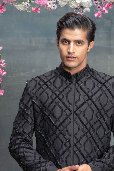 Black Indo Western Jacket Set With Kurta Set