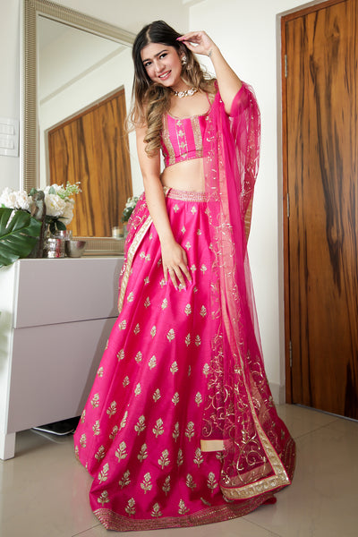 Deepika Ghose in Hot Pink Zardozi Embroidery Lehenga