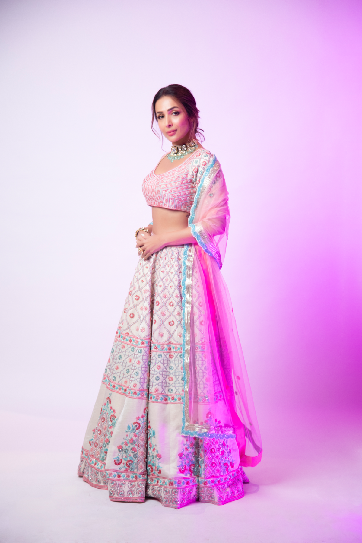 Ivory Lehenga With Multicolor Embroidery