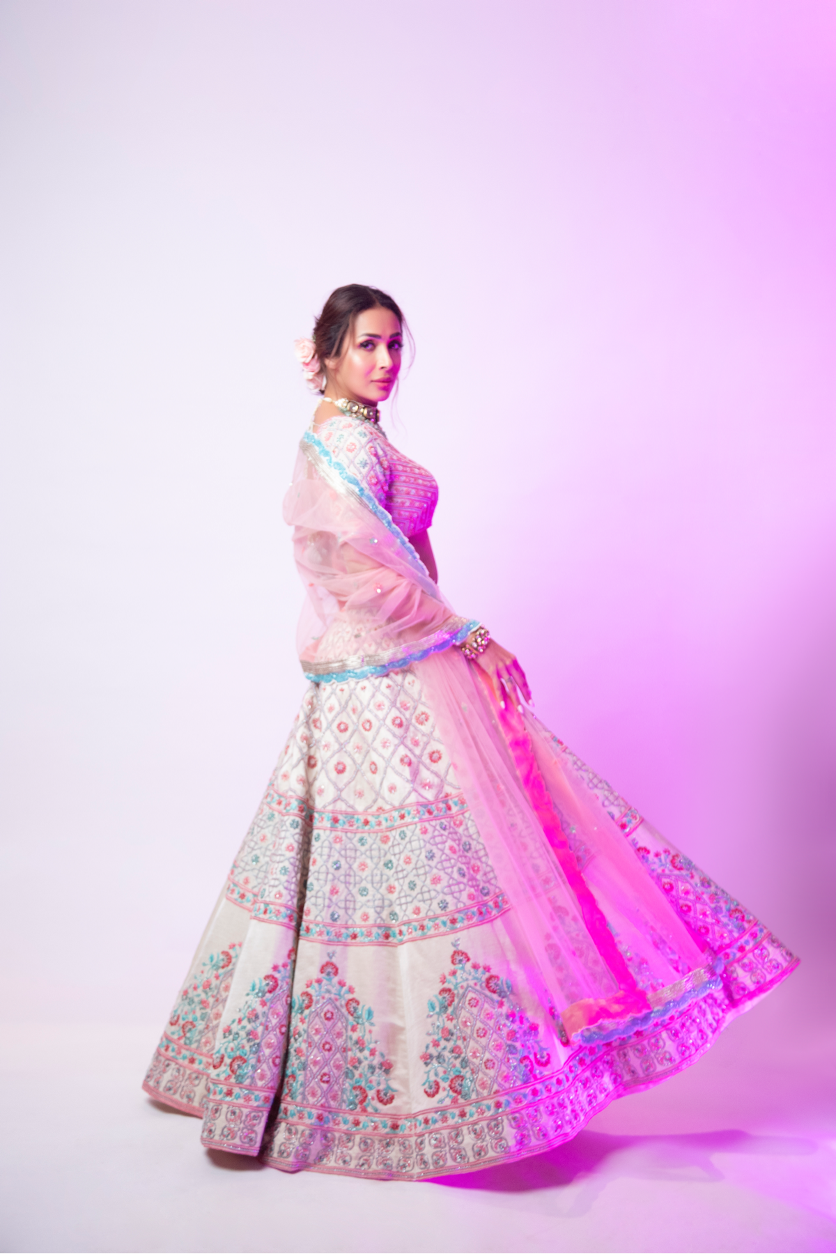 Ivory Lehenga With Multicolor Embroidery